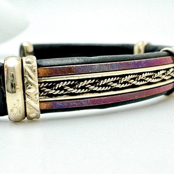 Handcrafted Copper & Brass Leather Bracelet  Intricate Detailing Adjustable - Picture 9 of 9